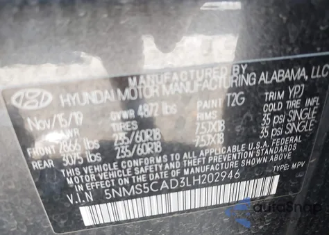 2020 Hyundai Santa Fe Limited из США, поврежденный, VIN 5NMS5CAD3LH202946